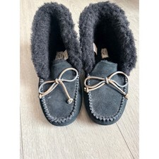 UGG Ansley Black Suede Moccasin Slippers Wool Lined Loafers 1112278 Womens 6