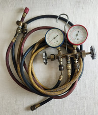 Vtg Analog Brass Manifold Guage Set System Analyzer Measures Pressure Untested