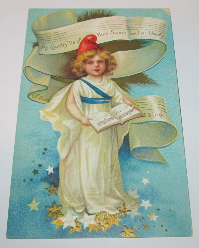 ANTIQUE PATRIOTIC Postcard MY COUNTRY TIS OF THEE SWEET LAND OF LIBERTY Germany