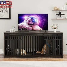 71 Inch Double Dog Crate Furniture Heavy Duty Indoor Kennel Pet Feeding Station