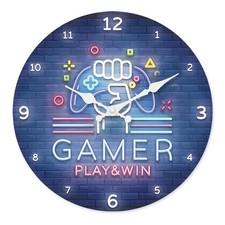 Neon Game Console Pattern Wooden Wall Clock Silent Quartz 12 Inch Home Decor