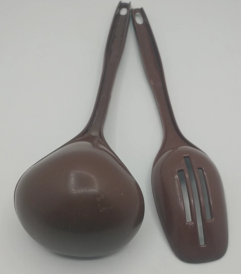 Vintage Foley Plastic/Nylon Brown Ladle Slotted Spoon Set - Image 3 of 4