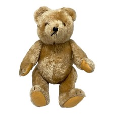 Vintage 1950s Steiff Mohair Teddy Bear 12” Brown Glass Eyes And Paper Tag