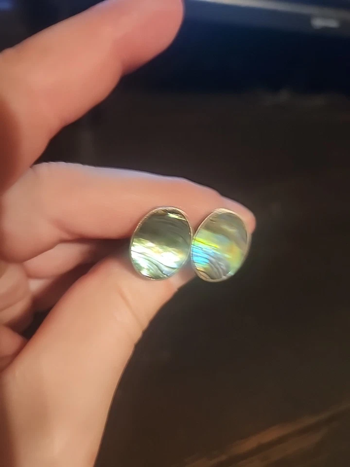 Gemelos vintage de plata y abulón Foto 4 de 4