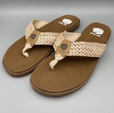 Yellow Box FIDA Woven Flip Flops Shoes Sandals Cream Brown Womens 10