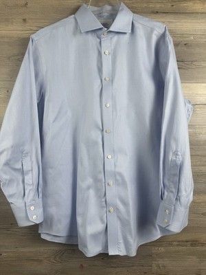 Charles Tyrwhitt-Spread Collar Non-Iron Herringbone Shirt-Sky Blue 17.5/34