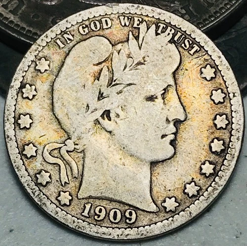 1909 D Barber Quarter 25C Liberty Head Ungraded 90% Silver US Coin CC27657