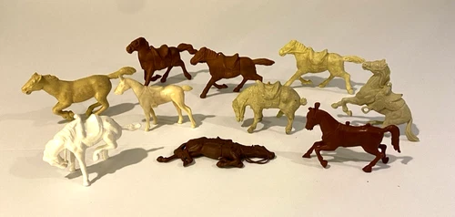 Vtg 1960s Marx etc. Playset Horses Lot of 10 Various Positions White Cream Brown