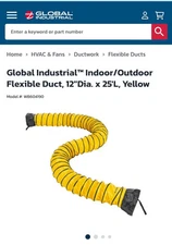 Global Industrial  Flexible Duct. 12" Diameter  25 Ft Long