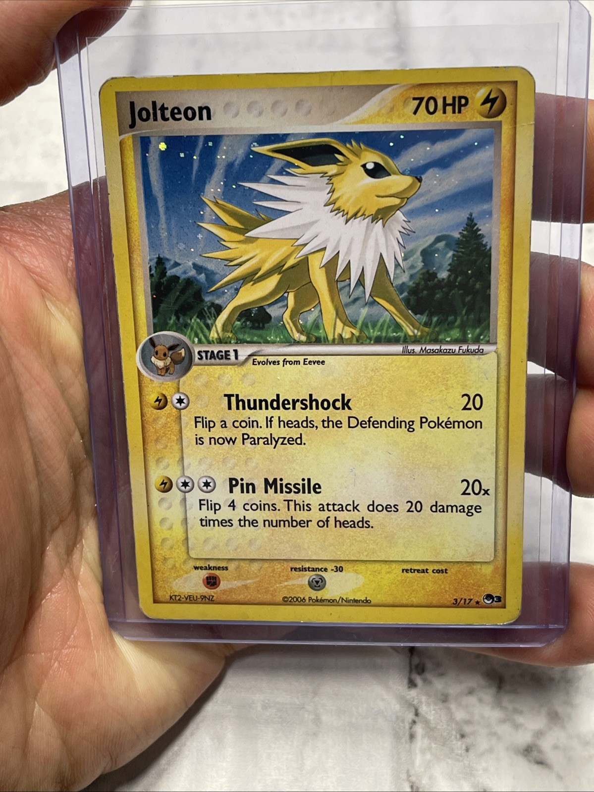 Jolteon - 3/17 - Pokemon Pop Series 3 Holo Card HP Heavily Played Crease Vintage