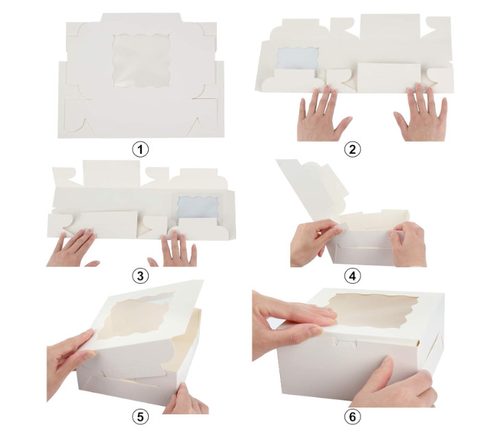 30 Pcs White Bakery Boxes with Window, 6 X 6 X 3 Inches, White Paperboard Tre...