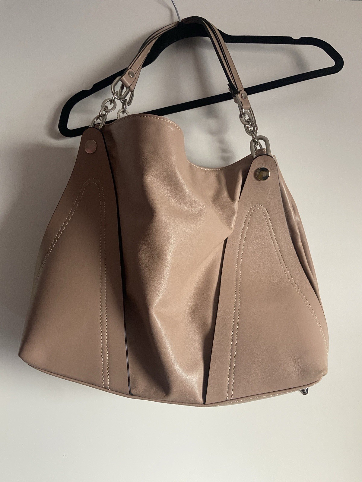 Borsa a tracolla in vera pelle beige e rosa foto 2
