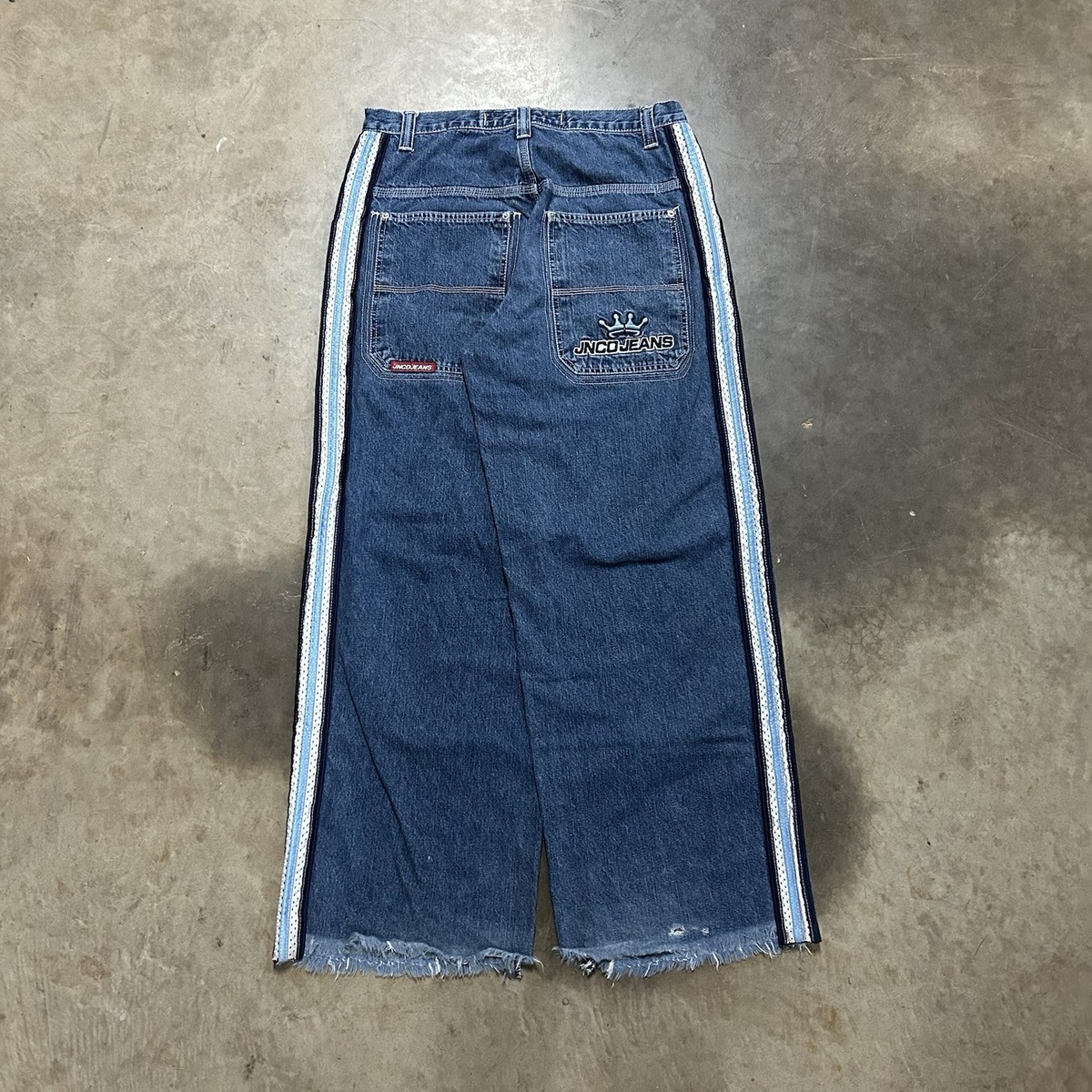 Age Old エイジオールドFrisko PnatsWhiteOxford Vintage 90s Y2K JNCO Jeans Side Stripe Denim Mens 32x32