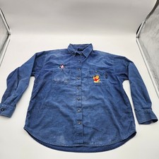 Disney Winnie the Pooh Corduroy Button Up Shirt Blue Piglet Embroidered Size Lg