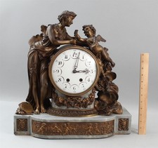 Antique TIFFANY & CO Cupid Psyche Making Wine, French Bronze Marble Mantel Clock
