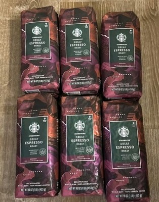 6 LBS  Starbucks Decaffeinated Espresso Coffee Beans 16oz x 6 Bags DECAF 10/26