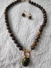 Tigers Eye Brown & Gold Round Bead Necklace P...