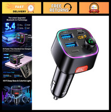 Bluetooth 5.4 FM Transmitter Car Adapter 48W Fast Charging HiFi Bass Sound LED D