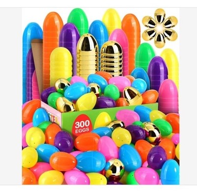 300 Pcs Easter Eggs 2.35'' Plastic Bright Colors + 6 Gold Eggs