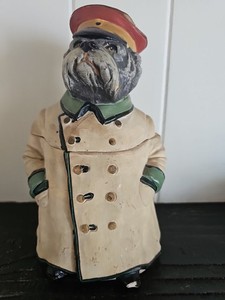 anthrophormic Bulldog Tobacco Jar EUROPEAN CERAMIC STAMPED a11s, Jm, 8620 W/ Lid