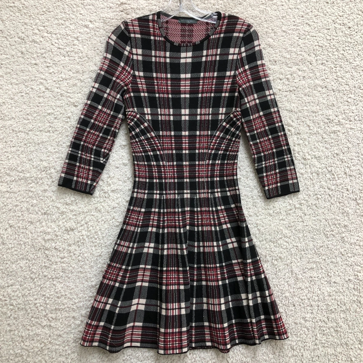 slim fit dress slacks Red Plaid Bow Neck Mini Dress - All Dresses main image 0