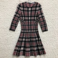 Alexander McQueen Dress Small Womens Red Plaid Midi Fit Flare Crewneck Pullover