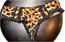 VTG VICTORIA S SECRET sz 6 Satin Silky Panty Sissy Thong SECOND SKIN Cheetah