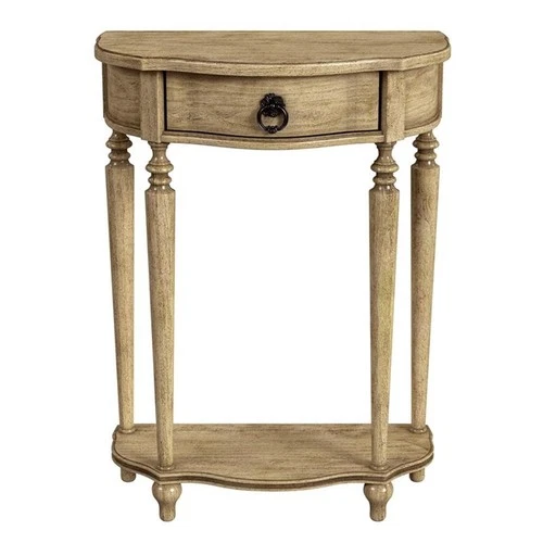 Ashby Demilune Antique Beige Console Table With Storage - Picture 1 of 7