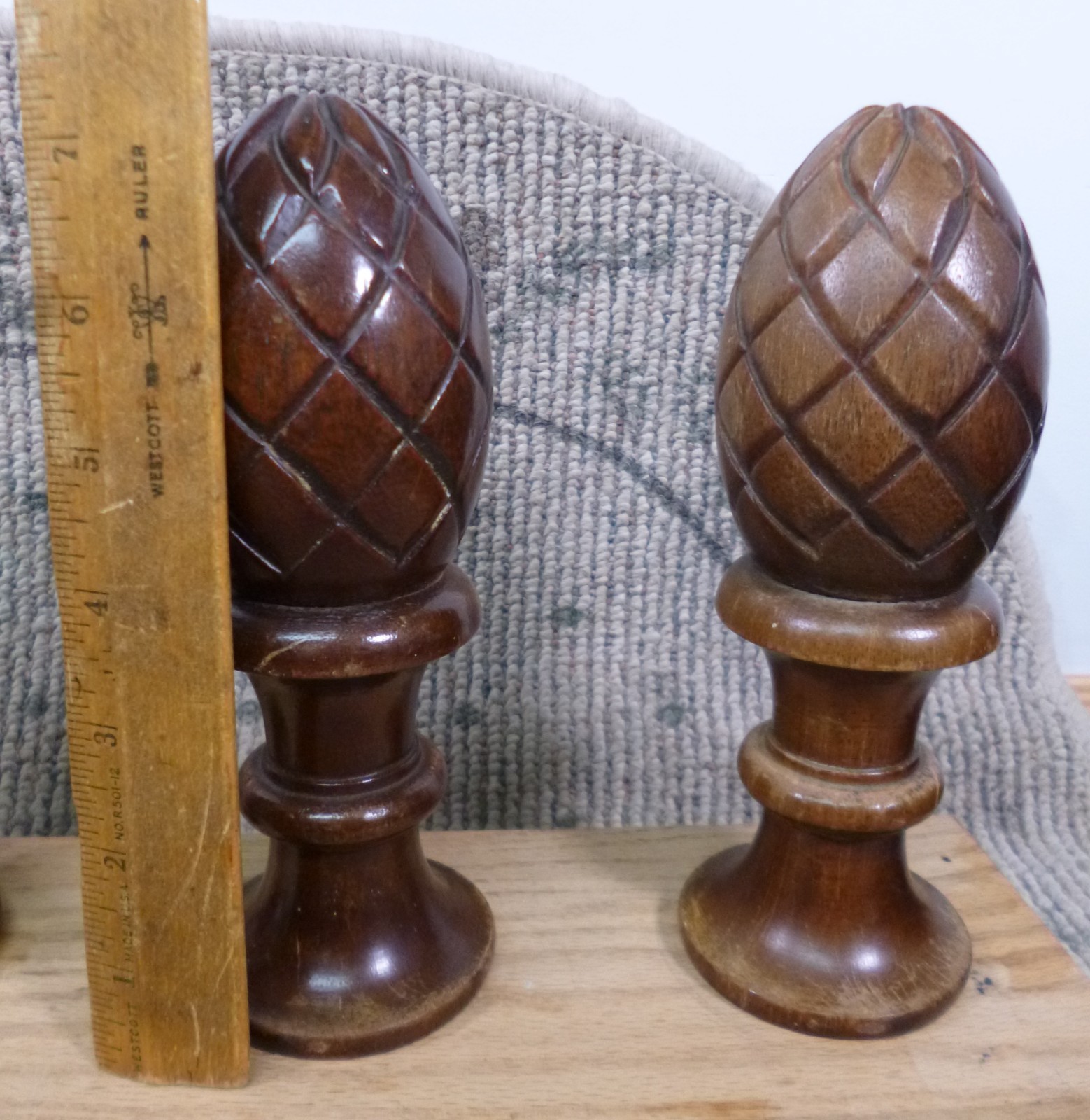 Antique Carved Mahogany 7.5" Pineapple Finials - Set of 4