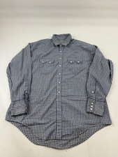 Vintage Rockmount Ranch Wear Shirt Mens Large Blue Check Western Long Sleeve