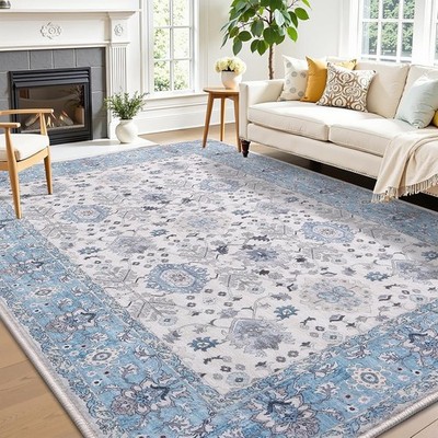 5x7 Area Rugs for Living Room, Bedroom Non-Slip Bedside Rug Cozy Elegance/Blue