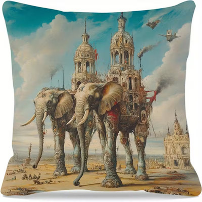 Kissenbezug mit Dali-Motiv Elefanten 45 cm x 45 cm ~ 2D-DRUCK NICHT BESTICKT