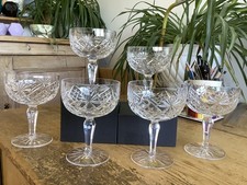 6 Vintage Czech Bohemian Hand Cut Crystal Facet Stem Champagne Coupes