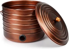 Garden Hose Pot with Lid and Handle,Matte Brass Ribbed Steel Garden Hose Holder