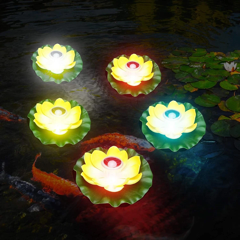 Luz Solar Flotante Para Estanques, Lámpara De Loto Deseando Flor Luces Piscina - Imagen 2 de 4