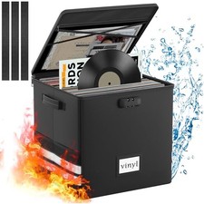 Vinyl Record Storage Box with Lock, Fireproof Waterproof Resistant 13"x13"x13"