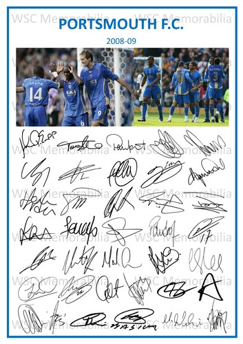 9833. 2008-09 Portsmouth Signed Team Photo Sheet (PRINTED AUTOGRAPHS - A4)