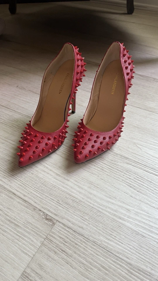 Bright Red Spikey Pointed Toe Heels - Image 3 of 4