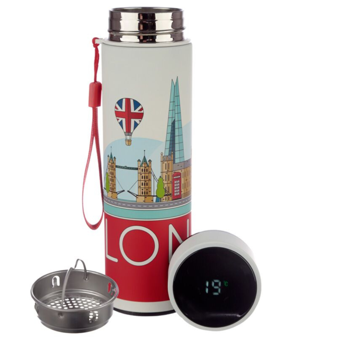 London Icons Digital Thermometer Bottle Hot & Cold 450ml BPA Free Travel Flask