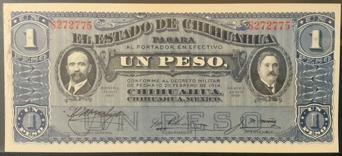 1915 MEXICO-CHIHUAHUA PAPER MONEY - ONE PESO BANKNOTE!