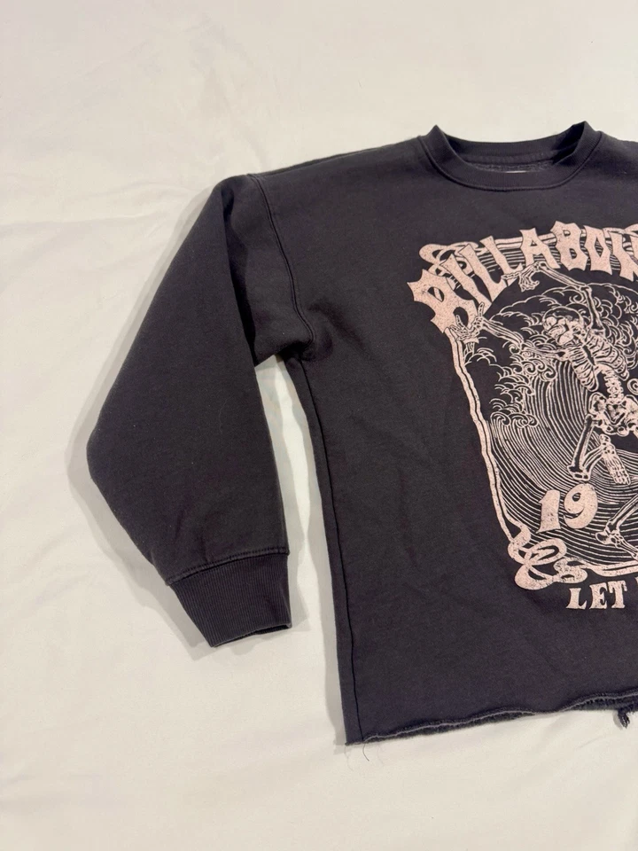 Billabong 1973 "Let Is Shine" Sudadera Recortada Pullover Gris Para Mujer Grande Usada en Excelente Condición Foto 2 de 4