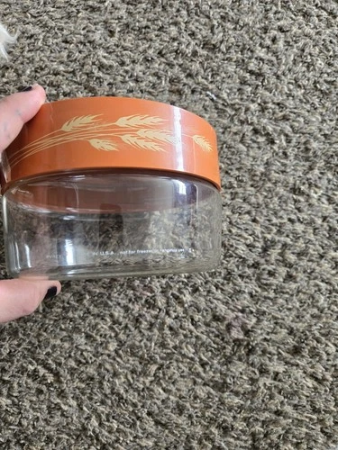Vintage 1970's  AUTUMN HARVEST Pyrex Orange Wheat Screw Lid 1 Qt Storage Jar