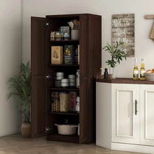 63" Rustic 2-Door Kitchen Freestanding Storage Cabinet Pantry Shelves, Brown