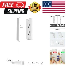 3FT Ultra Flat Plug Extension Cord Power Strip with 3 Outlets, Patented Detac...