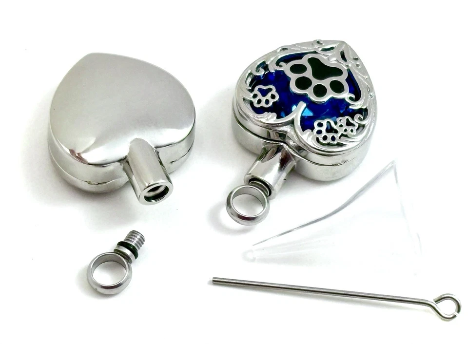 Llavero Urna Colgante Estampado Pata Cremación 1" Llavero Ceniza Perro Gato Mascota Azul Cobalto Foto 3 de 4