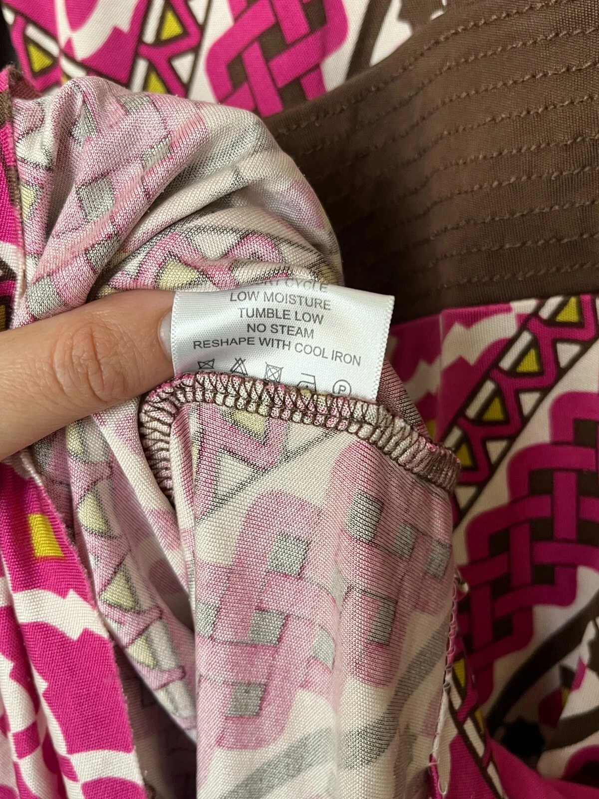 TORY Burch Abito Donna 100% Seta Geometrico XS Rosa Marrone Scollo V Manica 3 4