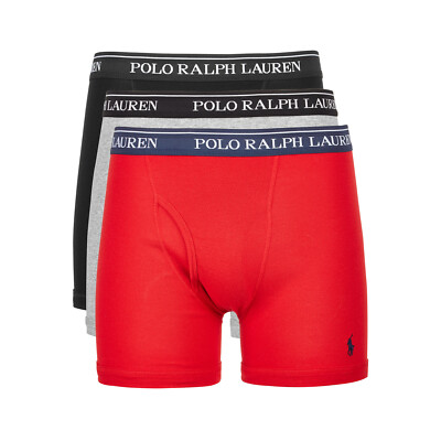 Polo Ralph Lauren Men's 3-Pack Cotton Boxer Briefs (Gray/Red/Black) $45 