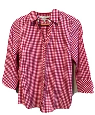 Foxcroft NYC Women’s Heritage No-Iron White Pink Button Down Top Blouse Size 4