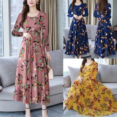 Long Sleeve Floral Print Dress Plus 