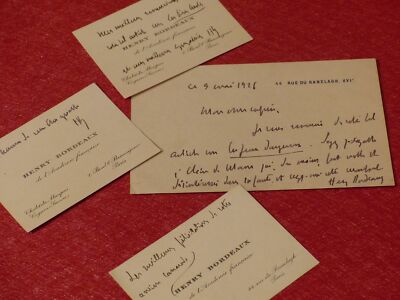 4 CDV Autogramme Henry Bordeaux (Französischer Schriftsteller) ca 1925